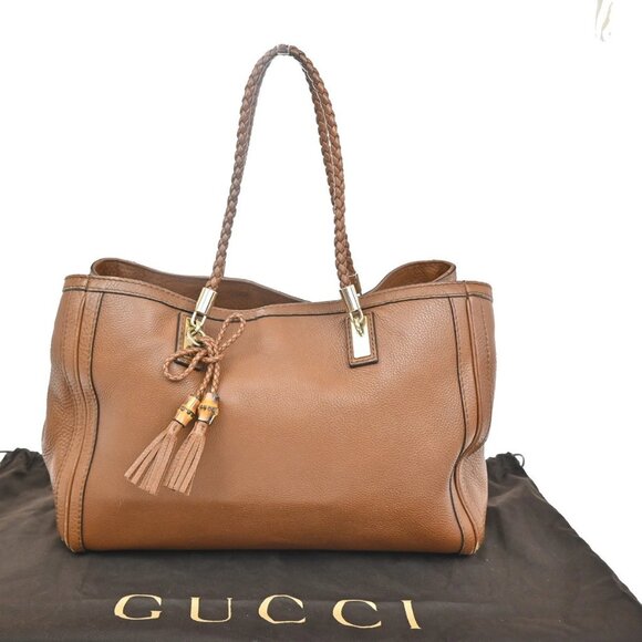 Gucci Handbags - GUCCI Logo Bamboo Shoulder Bag Leather Brown GHW Italy 35EF308